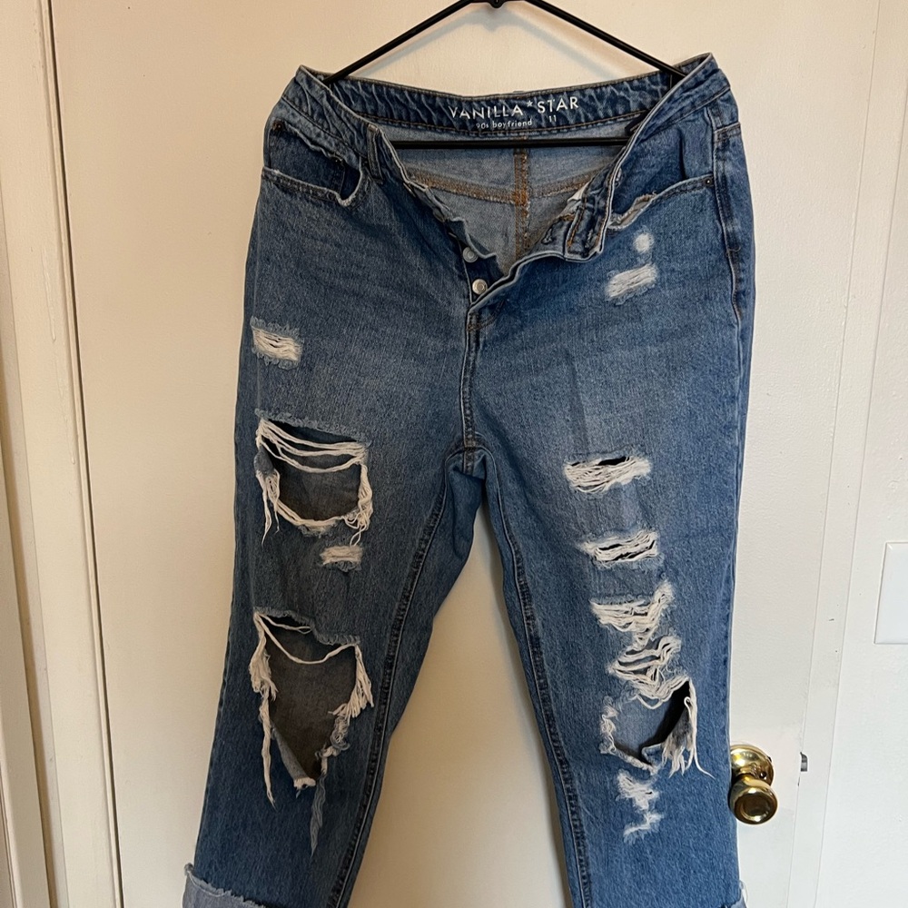 Vanilla Star Ripped Mid-Blue Boyfriend Jeans